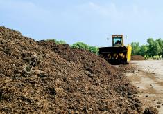 Compost in a windrow and dozer parked behind it