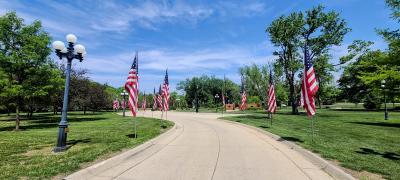 Flags lining Veterans Memorial Park, Beatrice, NE