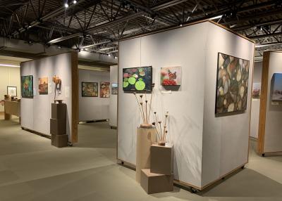 Art exhibit featuring Lathe turnings, painting, and photography
